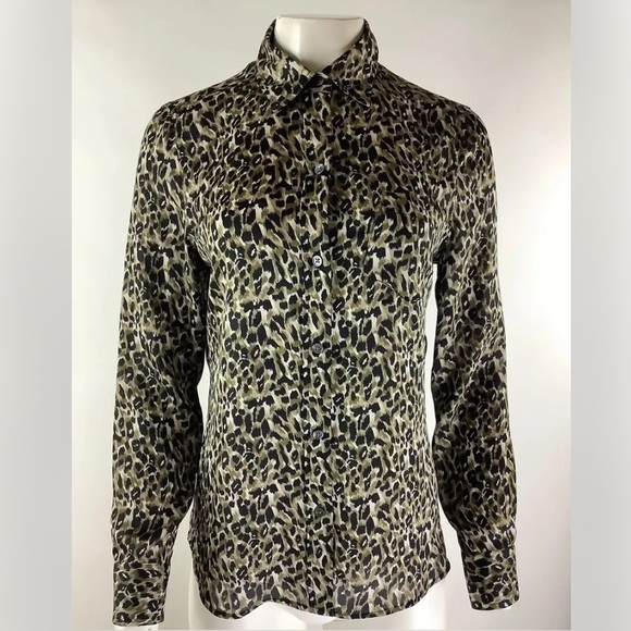Equipment Femme Sz S Brett Button Blouse In Animal Print Brown Polyester Top - Picture 1 of 7